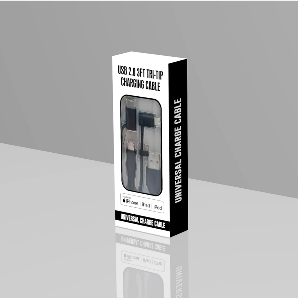3 feet 3 in 1, USB Type-a to C, Lightning, Micro Charging Cable for iPhone iPad
